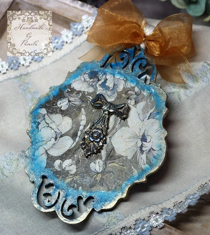 Handcrafted, Decoupage, Spring, Christmas Ornament, Crowned Bird, Shabby Chic, Mixed Media, Vintage Style, Antique Style, Laser Cut MDF Handmade by Pamela