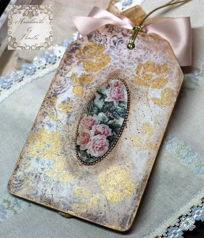 Handcrafted, Decoupage, Mothers Day, Tag, Ornament, Vintage Mother and Daughter Portrait, Shabby Chic, Mixed Media, Laser Cut MDF, Gift Handmade by Pamela