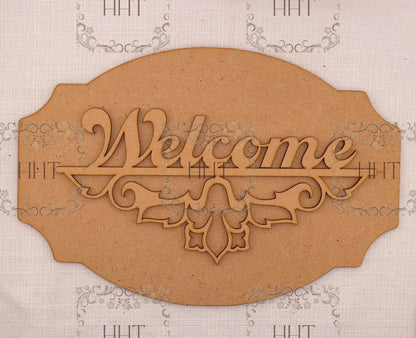 Laser Cut MDF, Wood, Craft, Blank Base, Welcome Sign, Plaque, Home decor, Paintable, 2 piece, Decoupage, Mixed Media 10.5 x 7 in, 1/8 Handcrafted Holiday Traditions