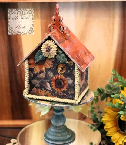Handcrafted MDF, Decoupage, Mixed Media, Bird House, Sunflowers, Home Decoration, Laser Cut MDF, Decorative, In Door, Novelty, Spring Handmade by Pamela