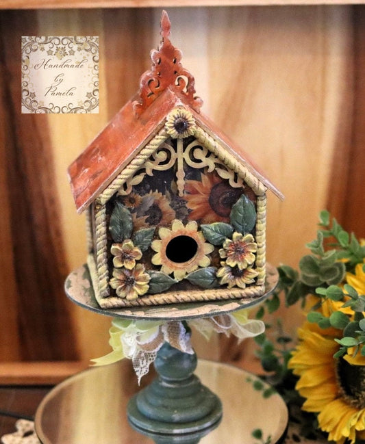 Handcrafted MDF, Decoupage, Mixed Media, Bird House, Sunflowers, Home Decoration, Laser Cut MDF, Decorative, In Door, Novelty, Spring