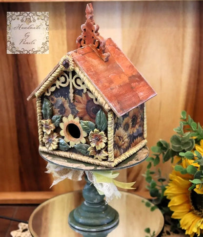 Handcrafted MDF, Decoupage, Mixed Media, Bird House, Sunflowers, Home Decoration, Laser Cut MDF, Decorative, In Door, Novelty, Spring Handmade by Pamela
