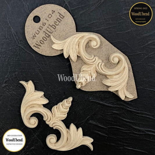 WoodUbend, Pack Of Two, Applique, Scroll, Emblems, WUB6104, 5.28 × 2.5 in