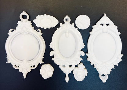 Resin Castings from LaBlanche Silicone Mould, Vintage Style Pendants, Ornaments, 7 Piece, Optional Custom MDF Backs, Decor Embellishments