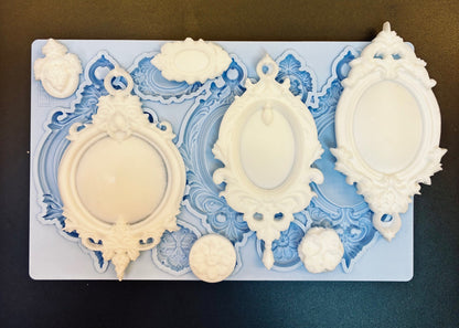 Resin Castings from LaBlanche Silicone Mould, Vintage Style Pendants, Ornaments, 7 Piece, Optional Custom MDF Backs, Decor Embellishments