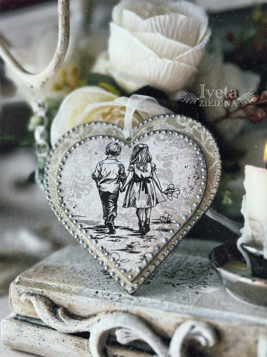 Laser Cut MDF, Blank, Base Heart, Ornament Set of 2 with overlay, 4 pcs, Decoupage, Mixed Media, 4.75 x 4.5 in, 1/8" , 12cm x 11cm
