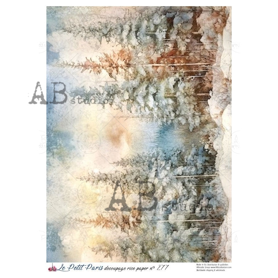 AB Studio, Rice Paper, Christmas, La Petit Paris, Christmas, Winter, Snow, Trees, Forest, A4 8.27 x11.69, Mixed Media, Decoupage LP277
