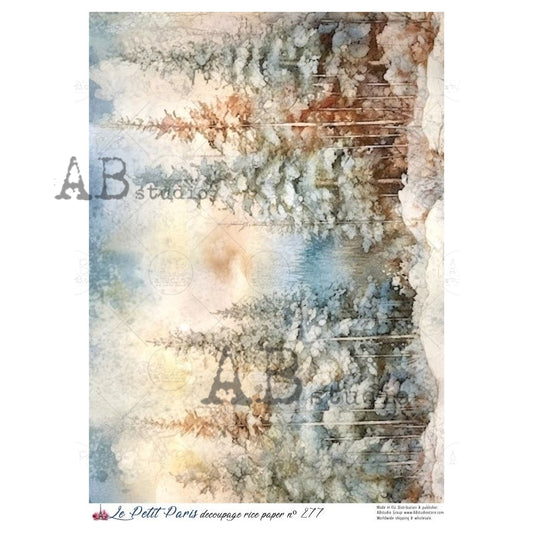 AB Studio, Rice Paper, Christmas, La Petit Paris, Christmas, Winter, Snow, Trees, Forest, A4 8.27 x11.69, Mixed Media, Decoupage LP277