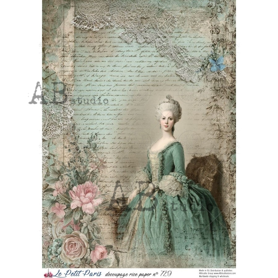 AB Studio Rice Paper, La Petit, Victorian Lady, Background, Decoupage, Mixed Media, Scrapbooking, A4 8.27 x 11.69