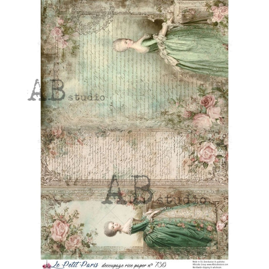 AB Studio Rice Paper, La Petit, Victorian Ladies, Background, Decoupage, Mixed Media, Scrapbooking, A4 8.27 x 11.69