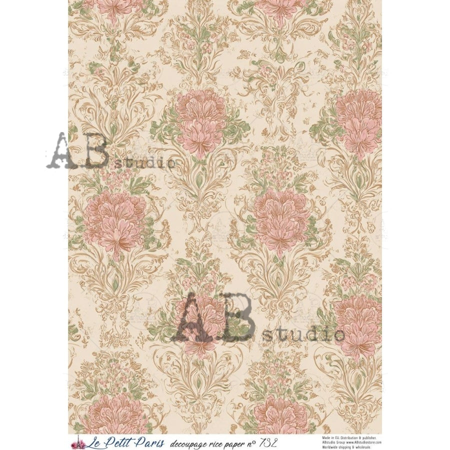AB Studio Rice Paper, La Petit, Victorian Style Wallpaper, Background, Decoupage, Mixed Media, Scrapbooking, A4 8.27 x 11.69