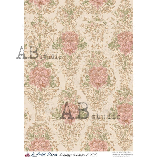 AB Studio Rice Paper, La Petit, Victorian Style Wallpaper, Background, Decoupage, Mixed Media, Scrapbooking, A4 8.27 x 11.69