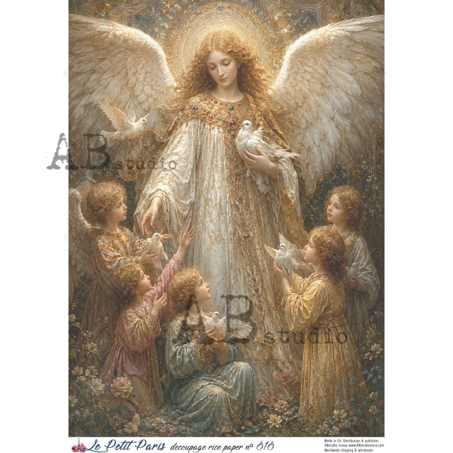 AB Studio Rice Paper, Christmas, La Petit Paris, Celestial Christmas Angel, A4 8.27 x11.69, Mixed Media, Decoupage