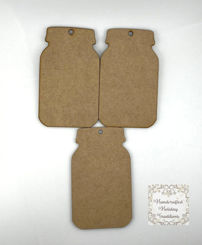 Laser Cut MDF, Mason Jar Style Tag Set of 3, Blank, Base, Decoupage, Crafts, Mixed Media, Gift Tag, 3"x 5" Handcrafted Holiday Traditions