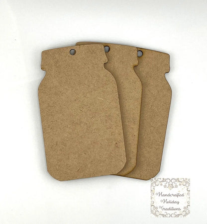 Laser Cut MDF, Mason Jar Style Tag Set of 3, Blank, Base, Decoupage, Crafts, Mixed Media, Gift Tag, 3"x 5" Handcrafted Holiday Traditions