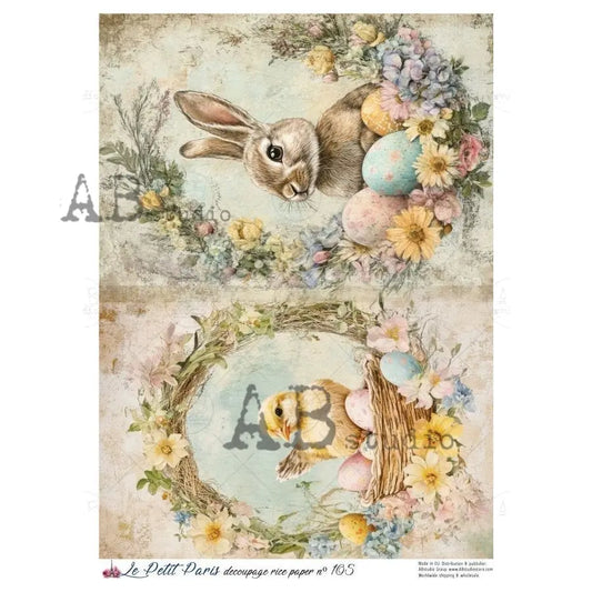 AB Studio, Rice Paper, La Petit, Easter, Eggs, Rabbits, Chick, Shabby Chic, A4 8.27 x11.69, Mixed Media, Decoupage, LP105 AB Studio