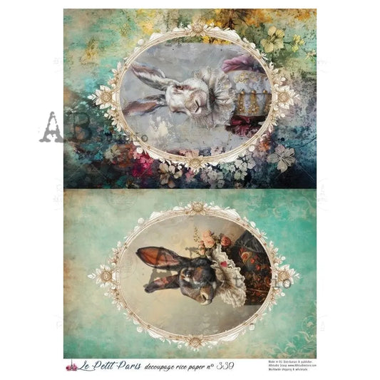 AB Studio, Rice Paper, La Petit, Easter, Framed Rabbit Portraits, A4 8.27 x11.69, Mixed Media, Decoupage, LP339 AB Studio