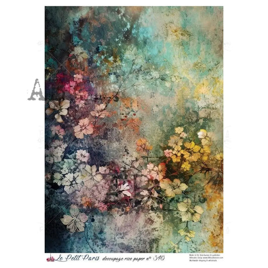 AB Studio, Rice Paper, La Petit, Flowers, Green and Blue, Background, A4 8.27 x11.69, Mixed Media, Decoupage, LP340 AB Studio