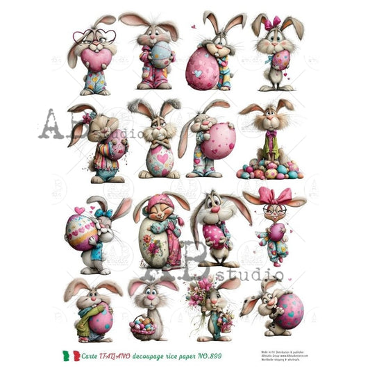 AB Studio Rice Paper for Decoupage, Carte Italiano, Whimsical, Easter, Bunnies, Rabbits,  Mixed Media, NO-899, A4 8.27 x 11.69