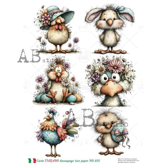 AB Studio, Carte Italiano, Rice Paper, Bunnies, Rabbits, Easter, Shabby Chic, Ornaments, Decoupage, Mixed Media, NO895, A4 8.27 x 11.69
