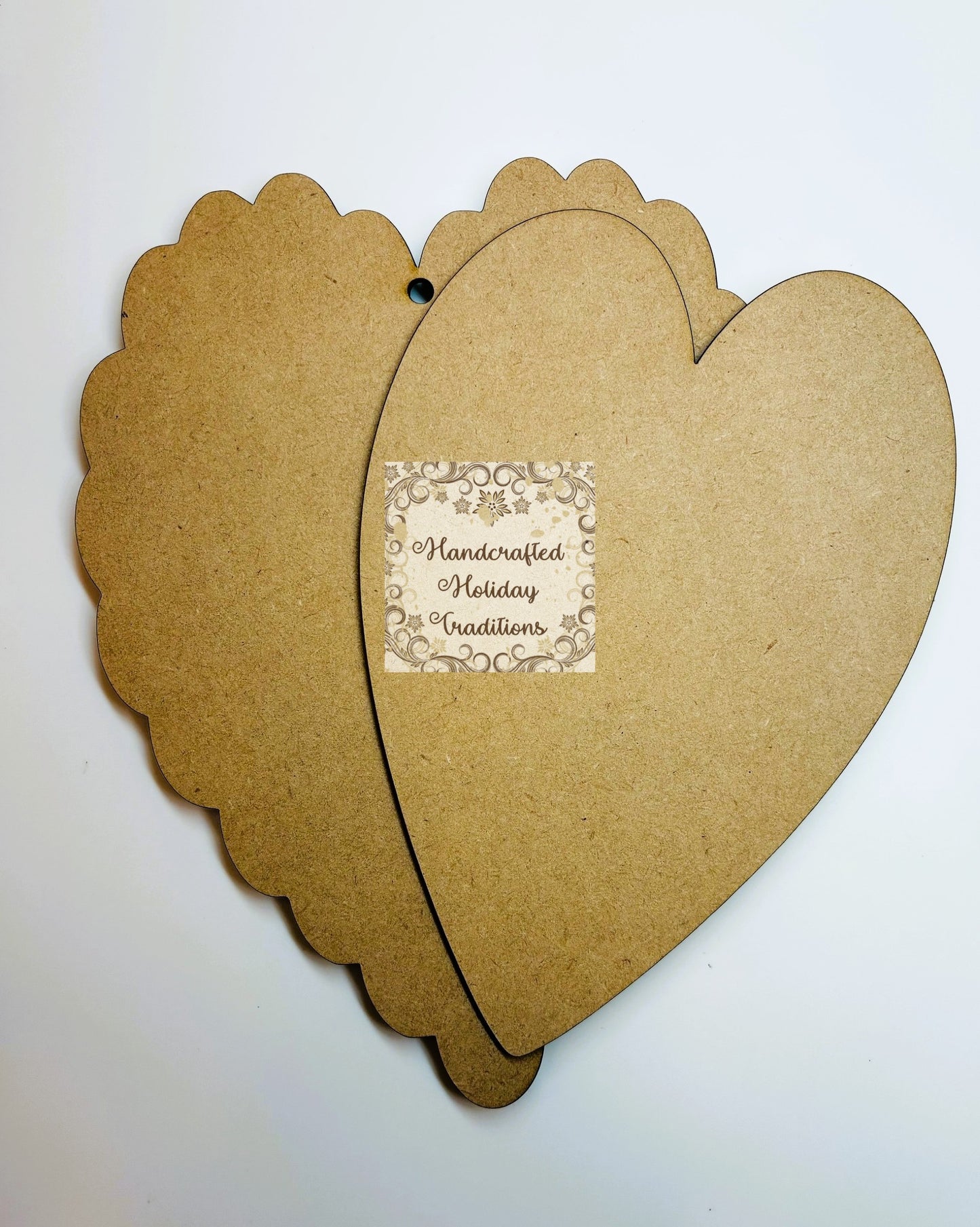 Laser Cut MDF Large Layered Heart Ornament Scalloped Edge, Unfinished Wood Blanks, Decoupage, Mixed Media, DIY Crafts, 6.25" x 8.25"