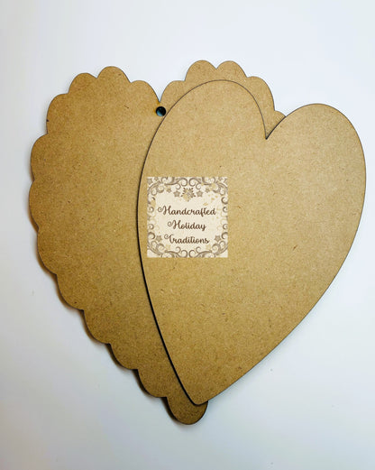 Laser Cut MDF Large Layered Heart Ornament Scalloped Edge, Unfinished Wood Blanks, Decoupage, Mixed Media, DIY Crafts, 6.25" x 8.25"