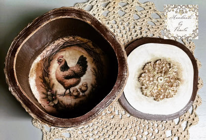 Handcrafted, Country Style Rooster, Laser Cut MDF Trinket Box, Decoupage, Mixed Media, Home Decor Handmade by Pamela