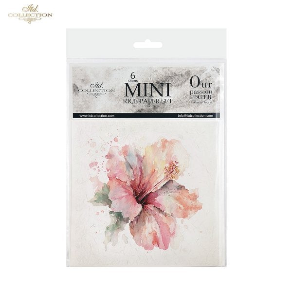 ITD Collection Rice Paper, Mini Set, Watercolor Tropical Flowers Motifs, 6 Sheets, 5x8, Decoupage, Mixed Media