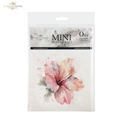 ITD Collection Rice Paper, Mini Set, Watercolor Tropical Flowers Motifs, 6 Sheets, 5x8, Decoupage, Mixed Media