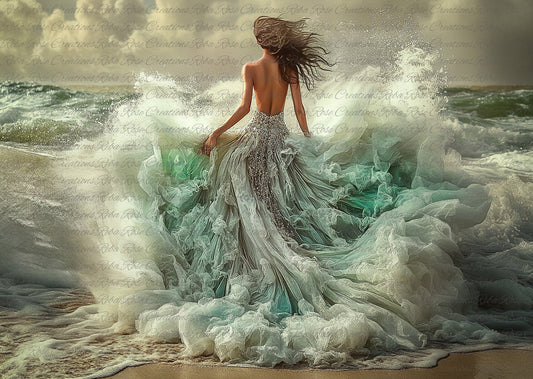 Reba Rose Creations Tissue Paper for Decoupage, Call of the Ocean, Lady in the Water, Shabby Chic, 20"x30" | Mixed Media, DIY Craft Supplies