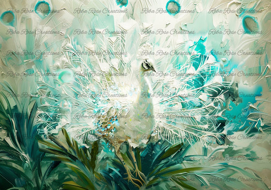 Reba Rose Creations Tissue Paper for Decoupage | White Peacock, 20"x30" | Mixed Media, DIY Craft Supplies