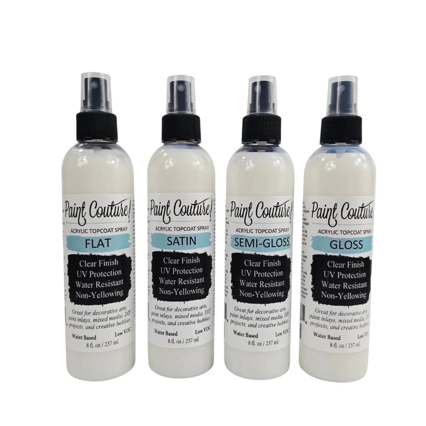 Paint Couture, Clear Acrylic Spray, Topcoat, Fine Mist Varnish, Satin, Gloss, Semi-Gloss Finishes
