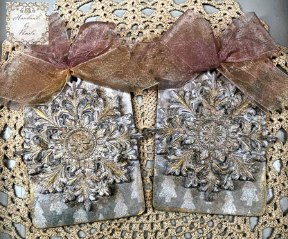 Handcrafted, laser cut MDF, Decoupage, Mixed Media, Christmas Tags, Vintage Style Handmade by Pamela